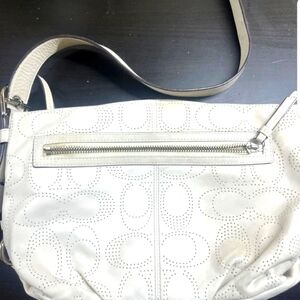 Coach Leather Perforated Shoulder Bag White